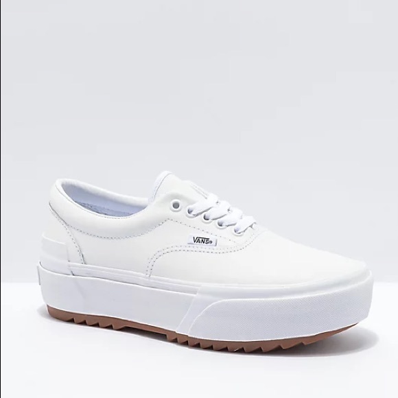 vans leather era stacked white